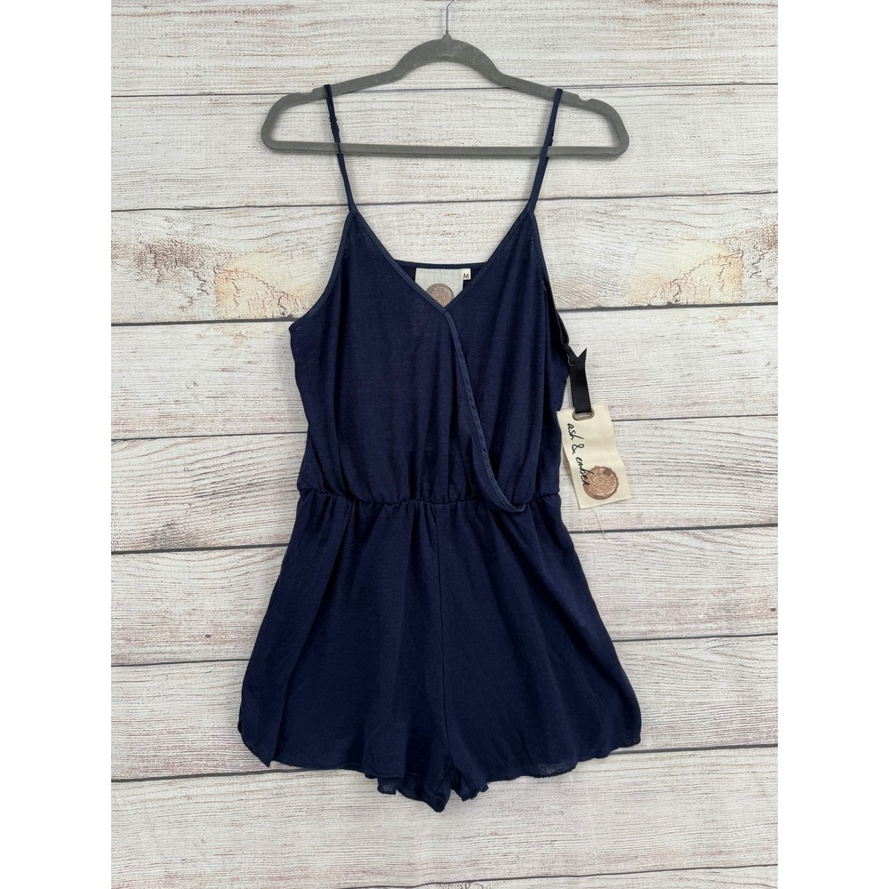 ash & ember Knit Romper Women Medium Navy Blue‎ Surplice KN003